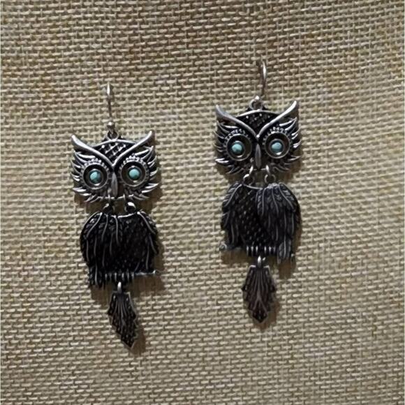 Lucky brand owl turquoise chandelier drop dangle earrings - Picture 2 of 5